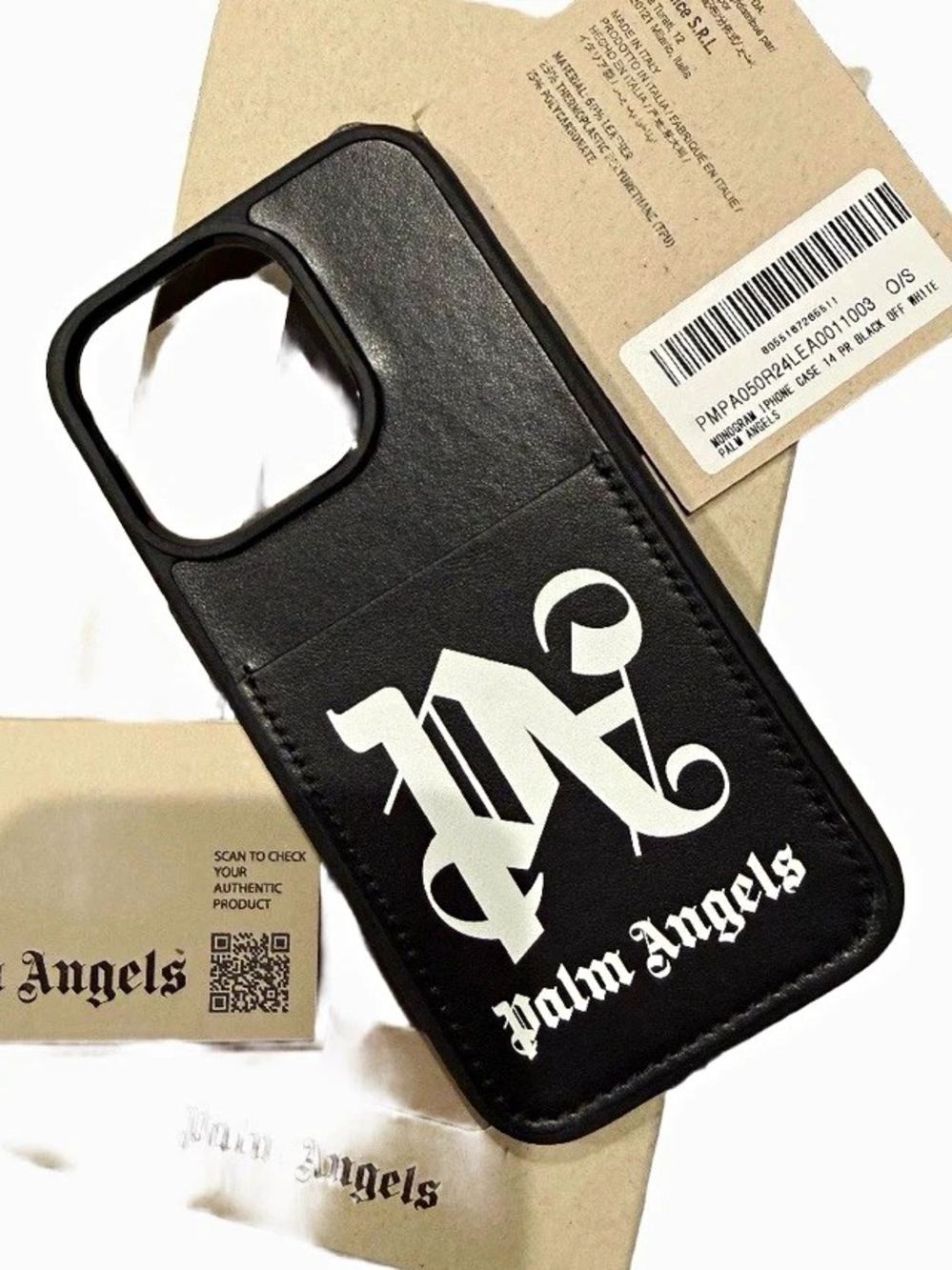 Palm Angels iPhone 14 Pro Back Case Logo Monogram Black/White